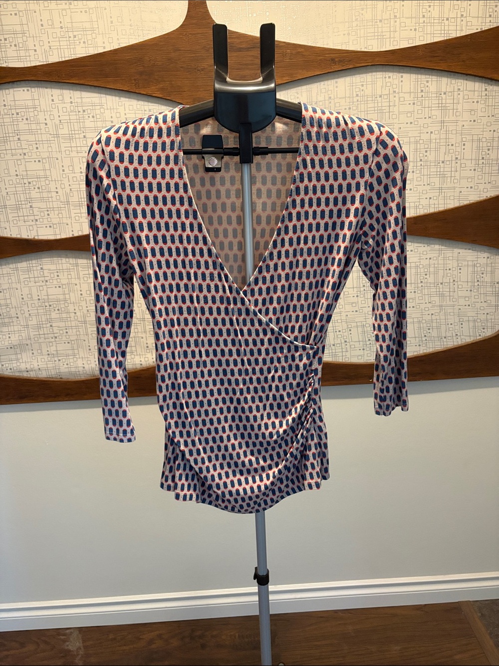 Boden Womens Pink and Blue Printed Wrap-Style Top
